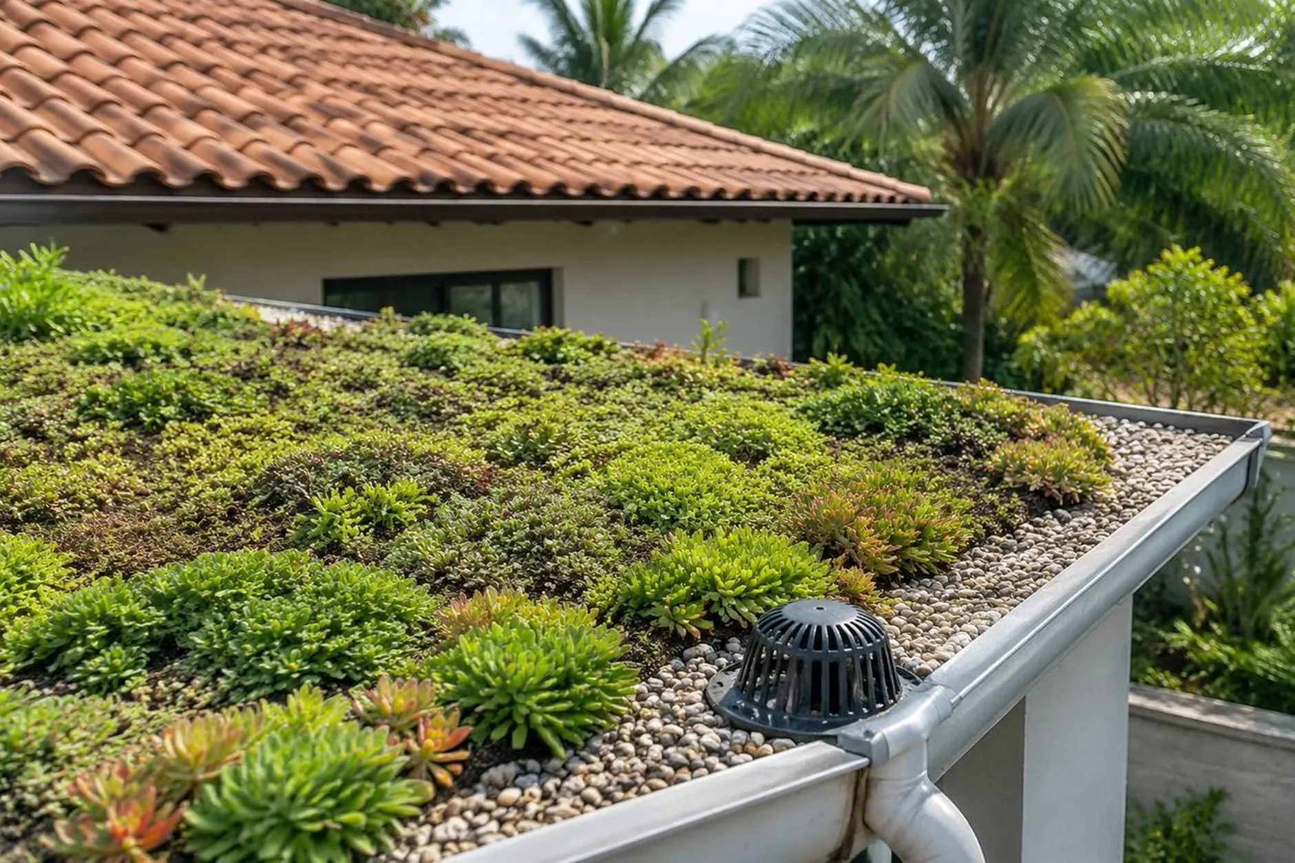 Linha de telhas de barro e cumeeira com vedação refeita